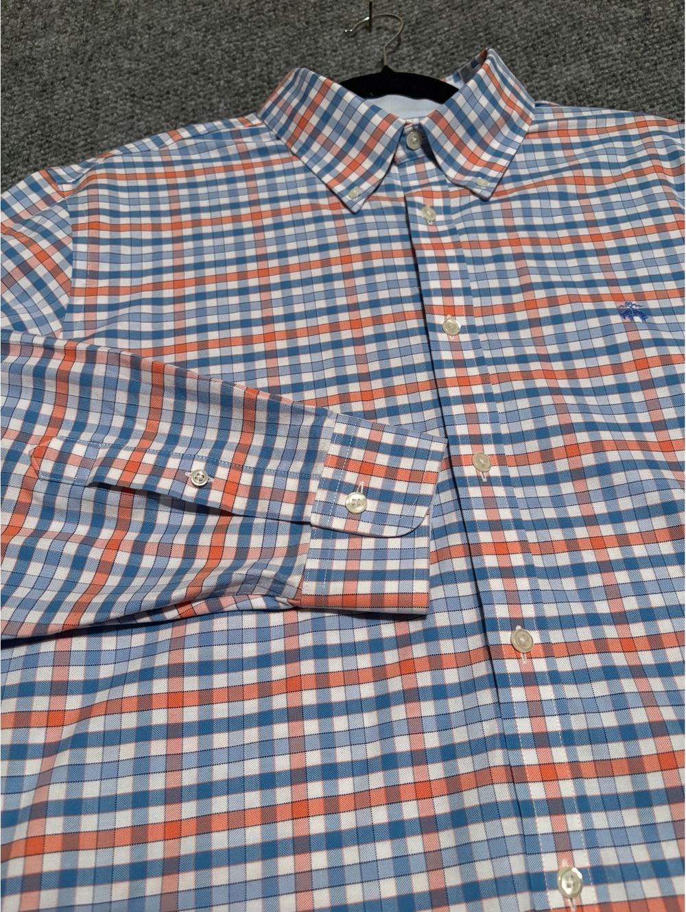 Brooks Brothers Blue Orange Gingham Men's XL Long Sleeve Button Down Shirt
